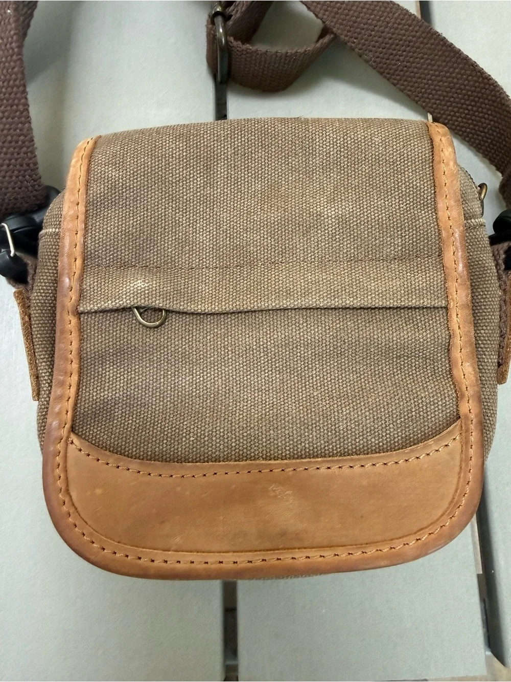 L.L. Bean Brown Canvas Messenger Bag with Tan Leather Trim